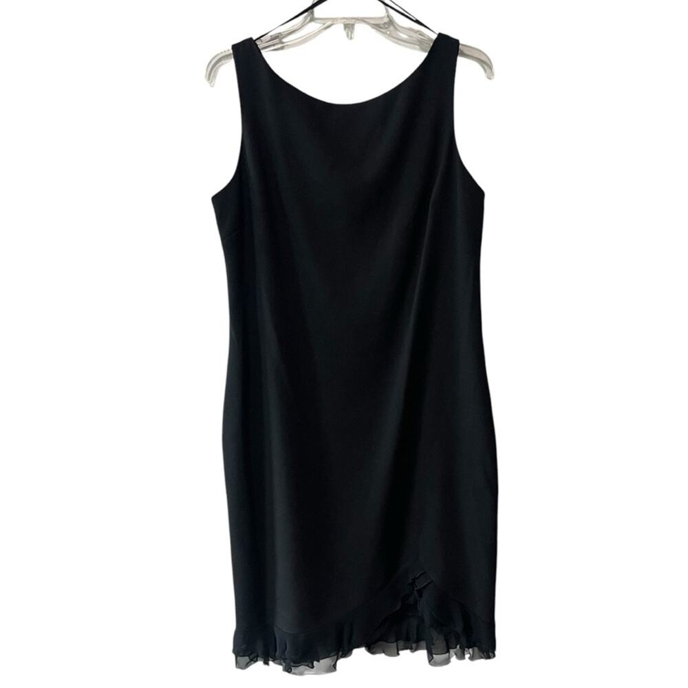 Talbots Shift Dress Chiffon Hem Trim Back V Neck Zip with Jeweled Detail 14 P